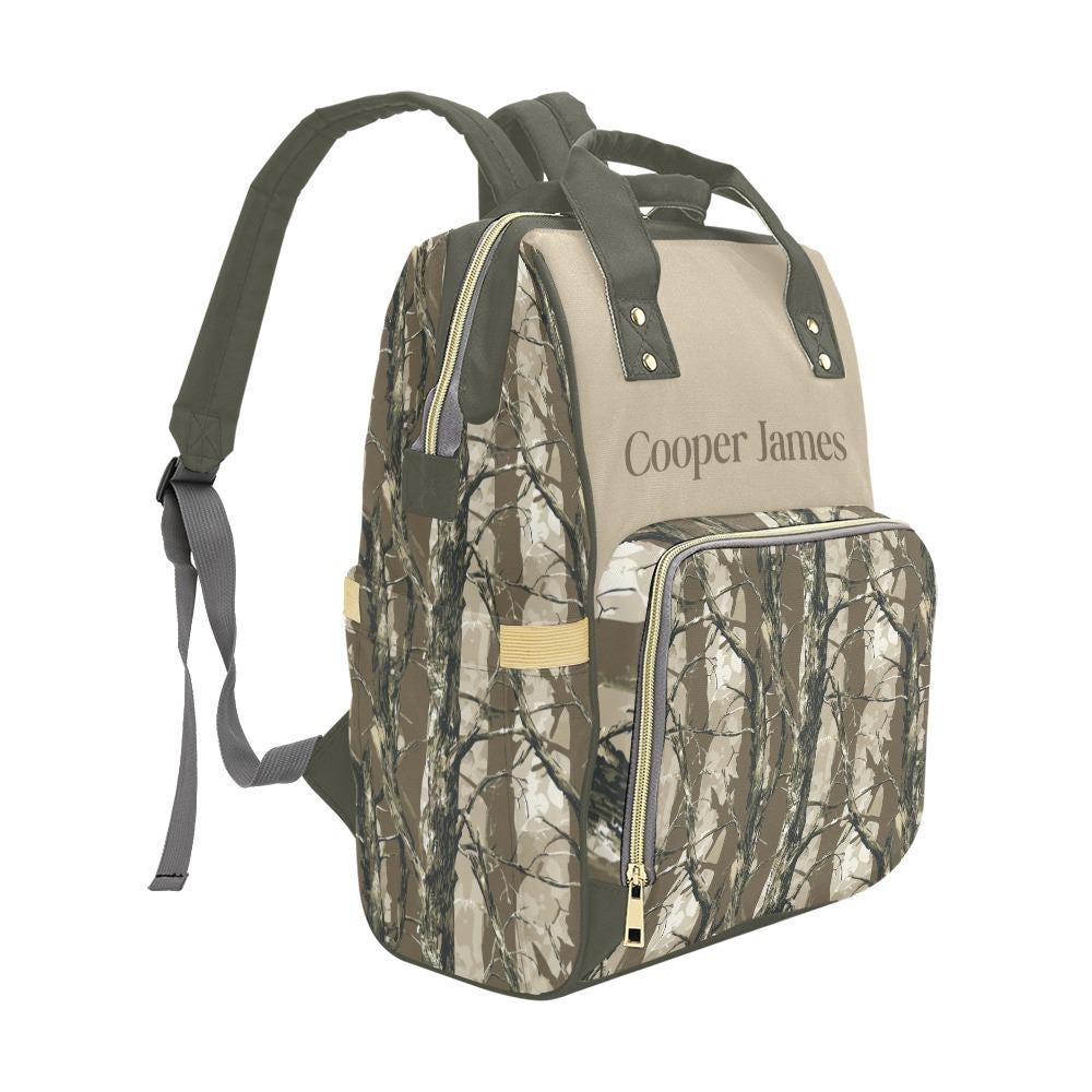 Camo Diaper Bag, Bottomland Camo Baby Bag, Hunting Green and Brown Backpack Baby Boy Diaper Bag with Personalization, Baby Boy Shower Gift