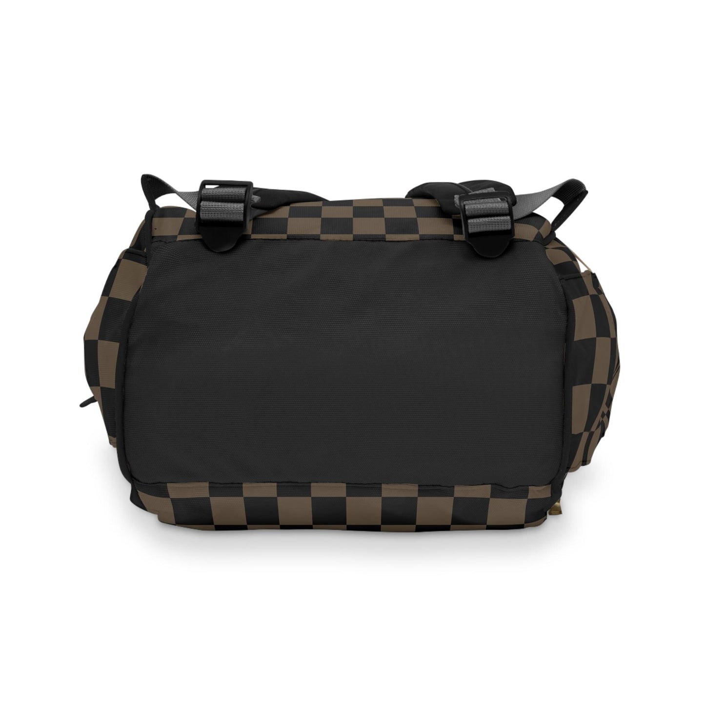 Checkered Diaper Tote Bag Backpack - Black Tan Baby Bag with Checker Pattern, Adjustable Straps, Baby Shower Gift