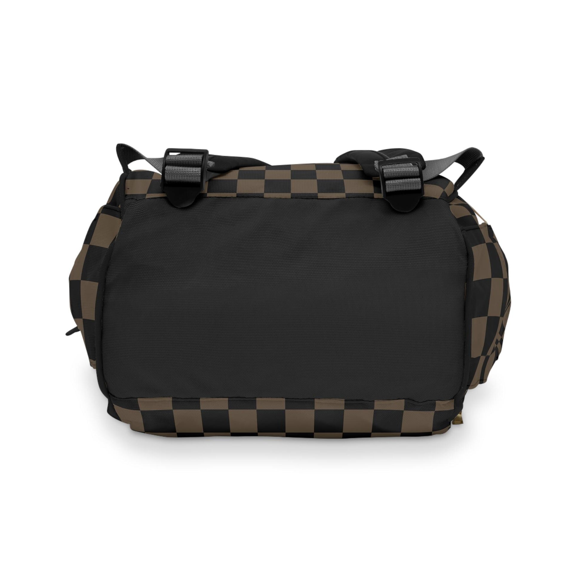 Checkered Diaper Tote Bag Backpack - Black Tan Baby Bag with Checker Pattern, Adjustable Straps, Baby Shower Gift