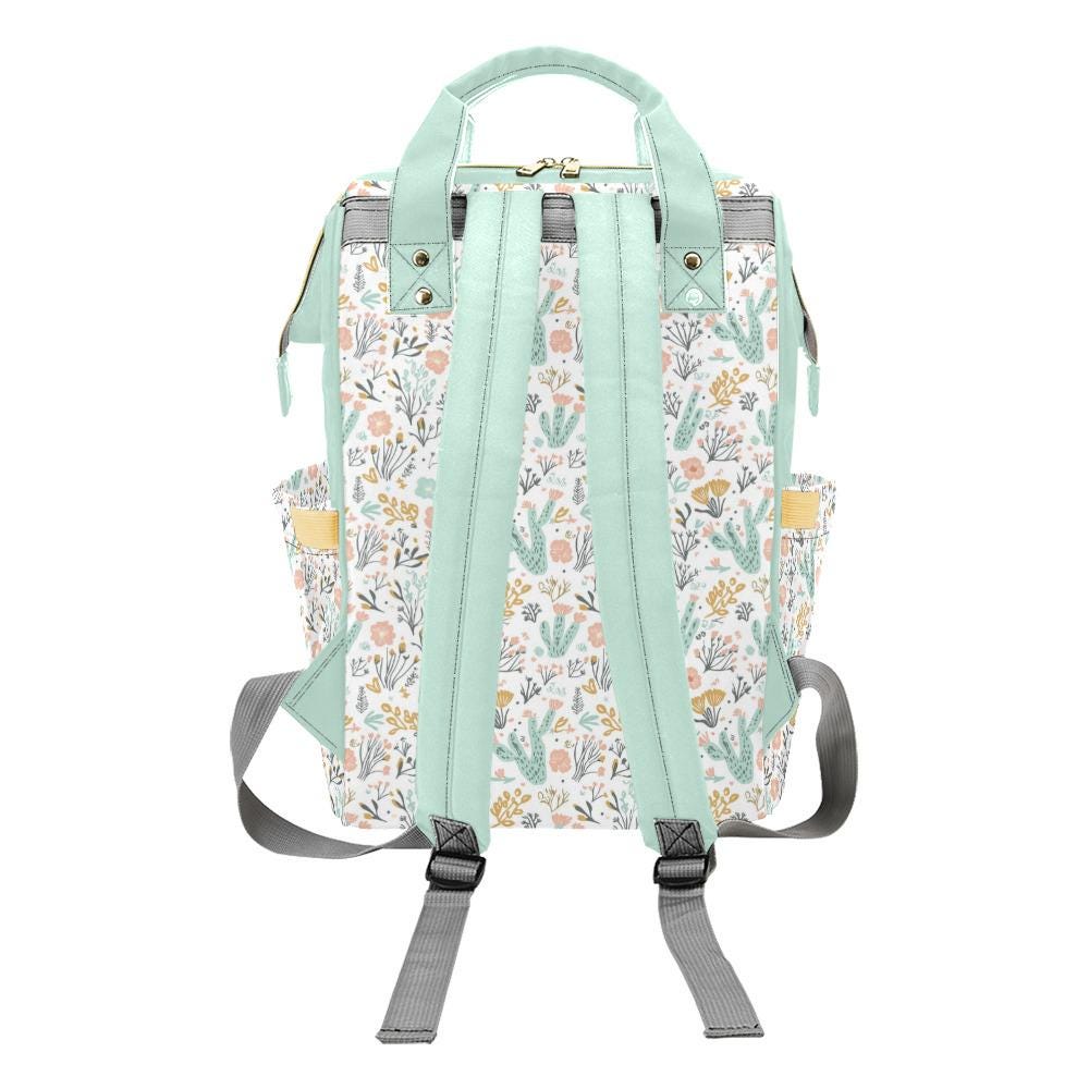 Diaper Bag Backpack Baby Girl in Desert Cactus Theme, Personalized Diaper Bag, Peach and Mint Daycare Diaper Bag with Name, Shower Gift