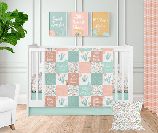 peach and mint desert themed crib bedding set and nursery girl for baby girl nursery