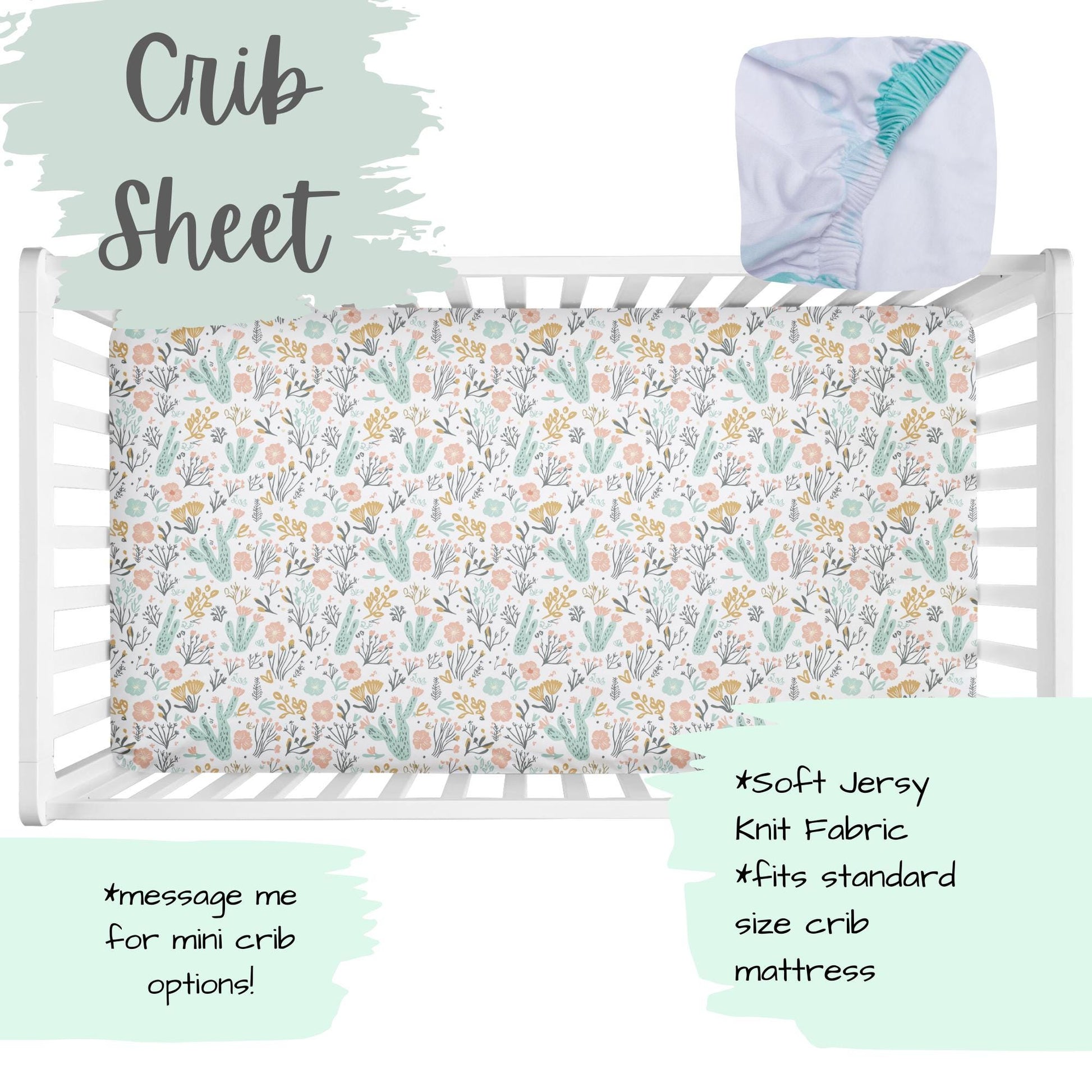 Baby Girl Crib Bedding, Boho Desert Nursery Bedding Set, Cactus Crib Set, Southwestern Baby Bedding, Custom Blanket, Baby Shower Gift