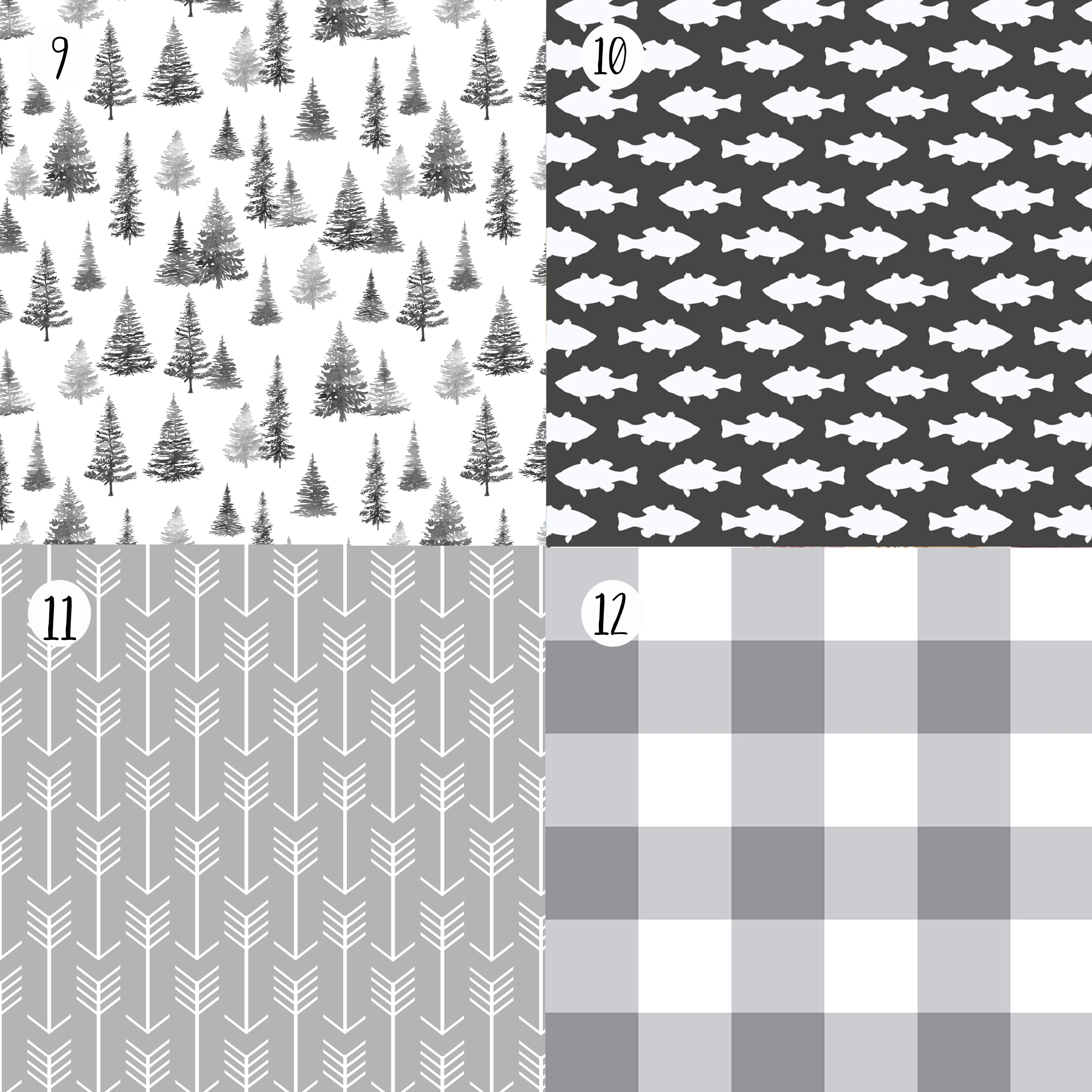 Gray Woodlands Fabric Options for Crib Bedding