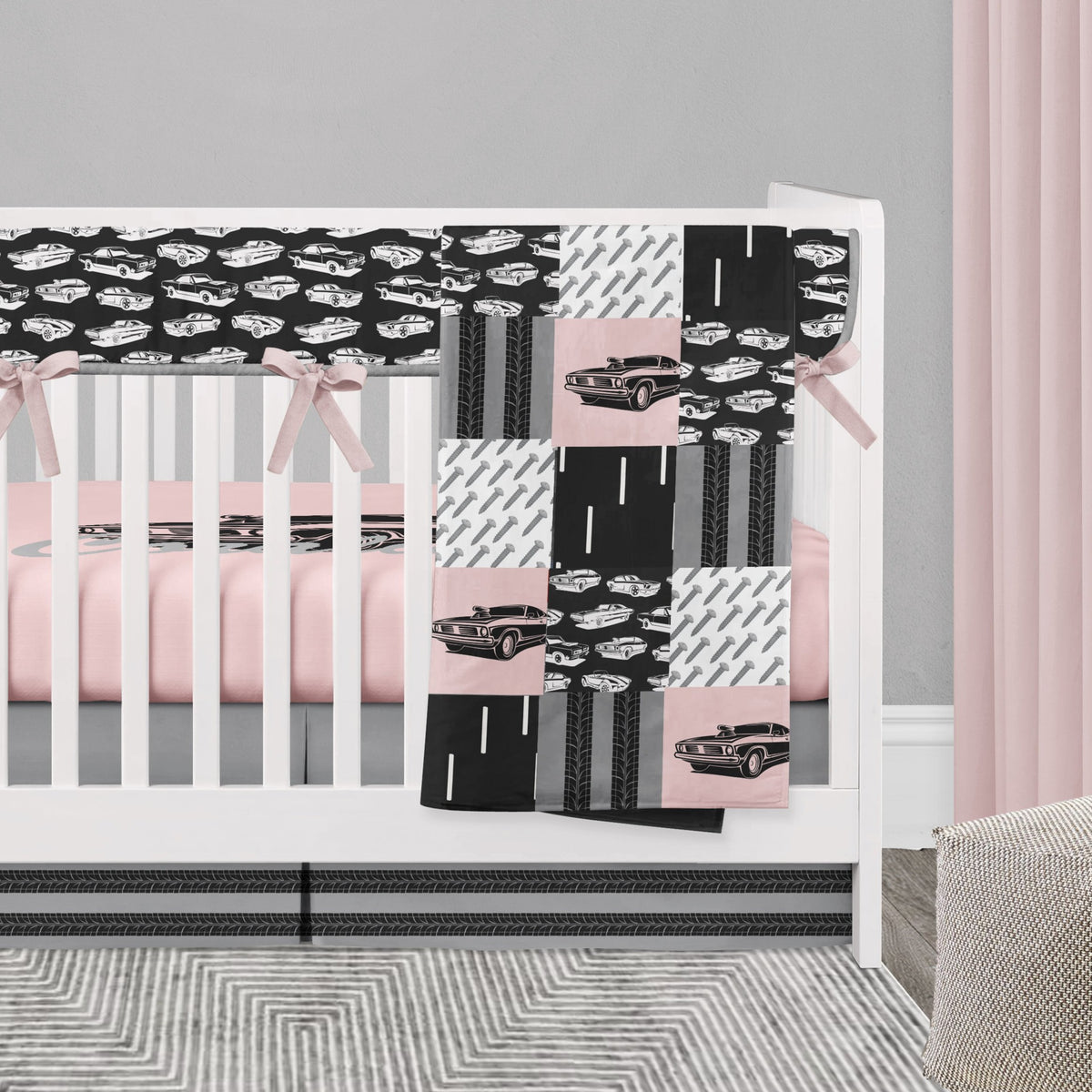 Black and clearance pink baby bedding