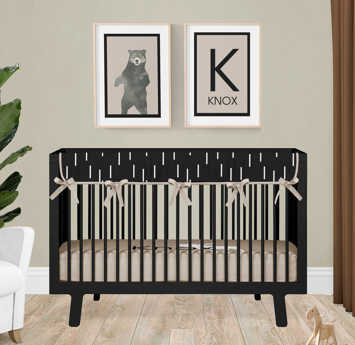 Modern Woodlands Boho Moose Crib Bedding in Black and Cream Giggle Six Baby