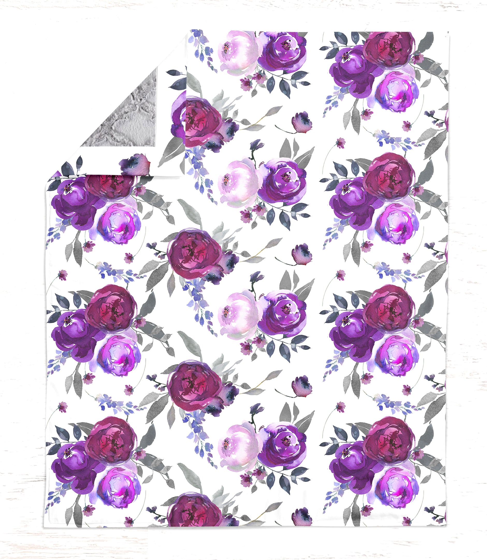 Purple and Gray Watercolor Floral Crib Bedding