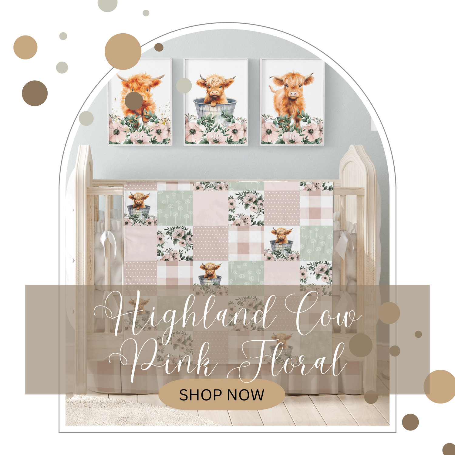 Highland Cow Pink Floral