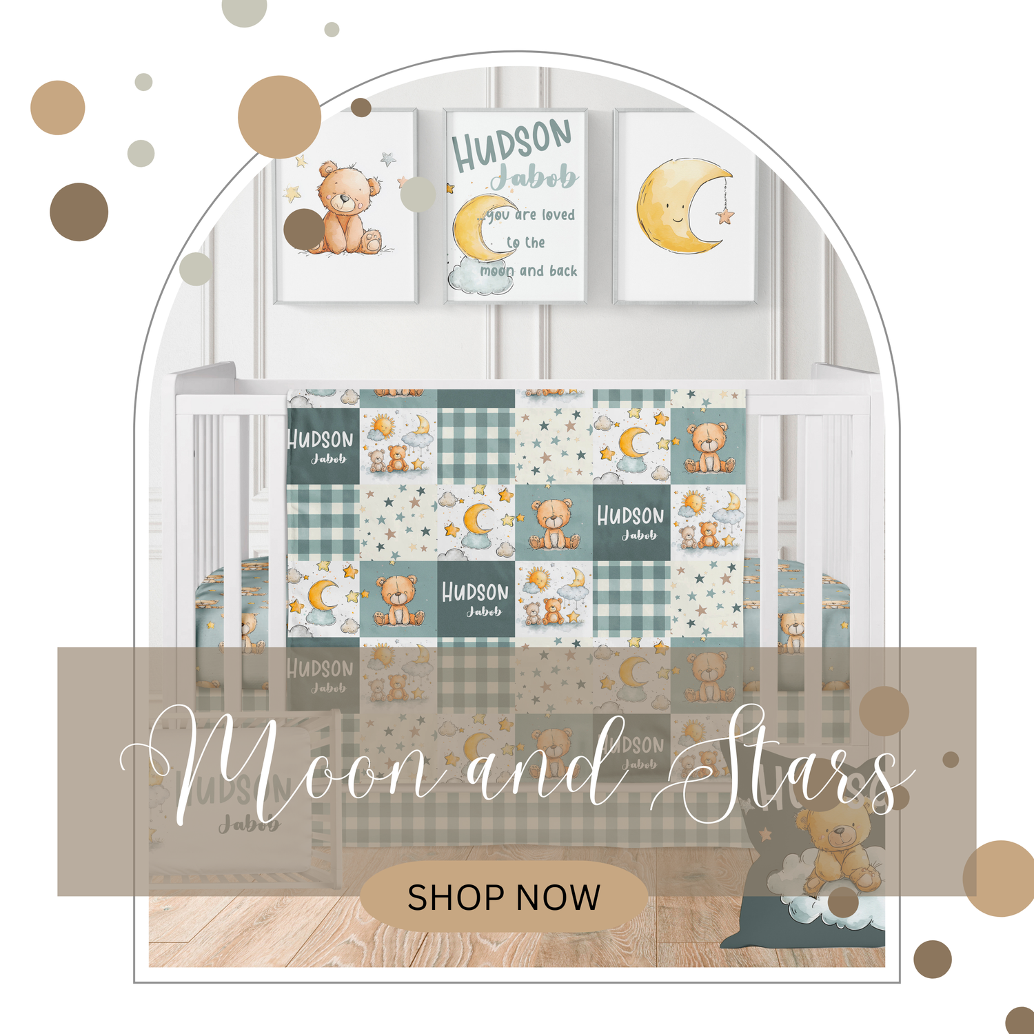 Moon and Stars Teddy Bear Dark Sage