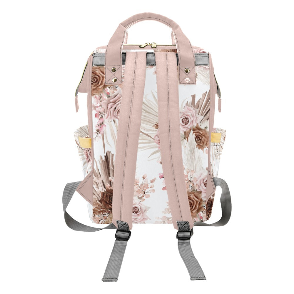 PERSONALIZED DIAPER BAG BACKPACK | BOHO FLORAL PINK AND BROWN