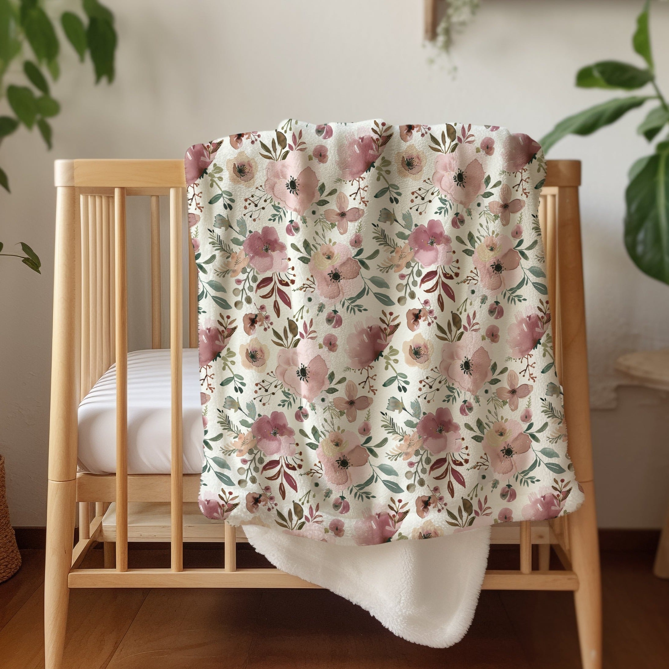 super soft mauve watercolor floral baby blanket