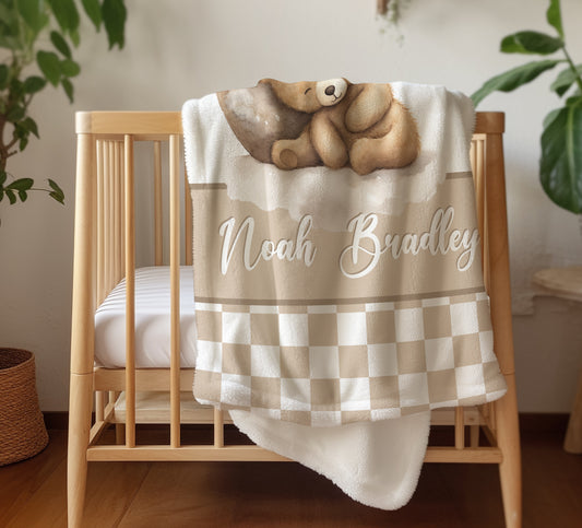 CUDDLE BLANKET - PERSONALIZED NEUTRAL TEDDY BEAR