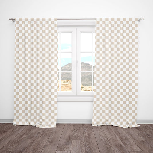 CURTAINS - TAN CHECKERED