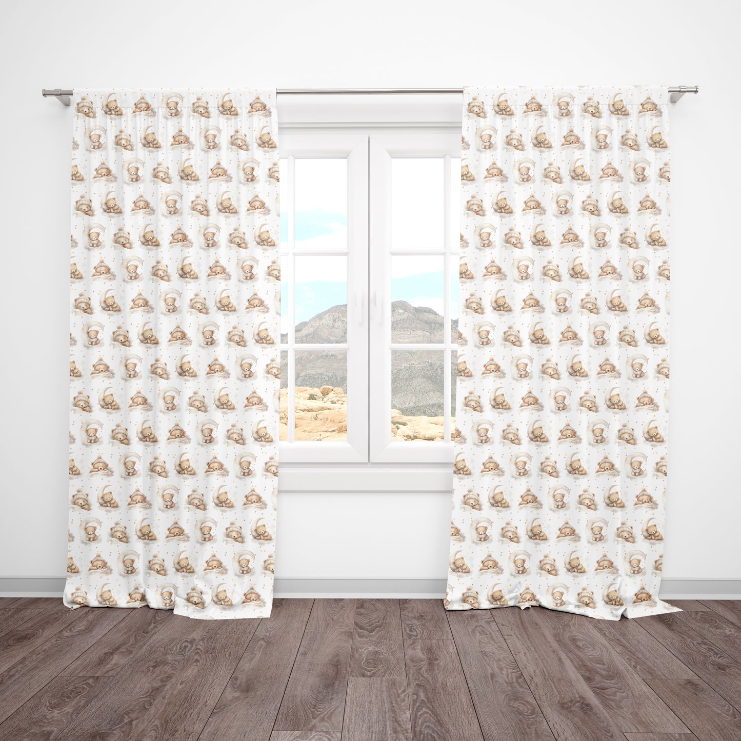 CURTAINS - NEUTRAL TEDDY BEARS