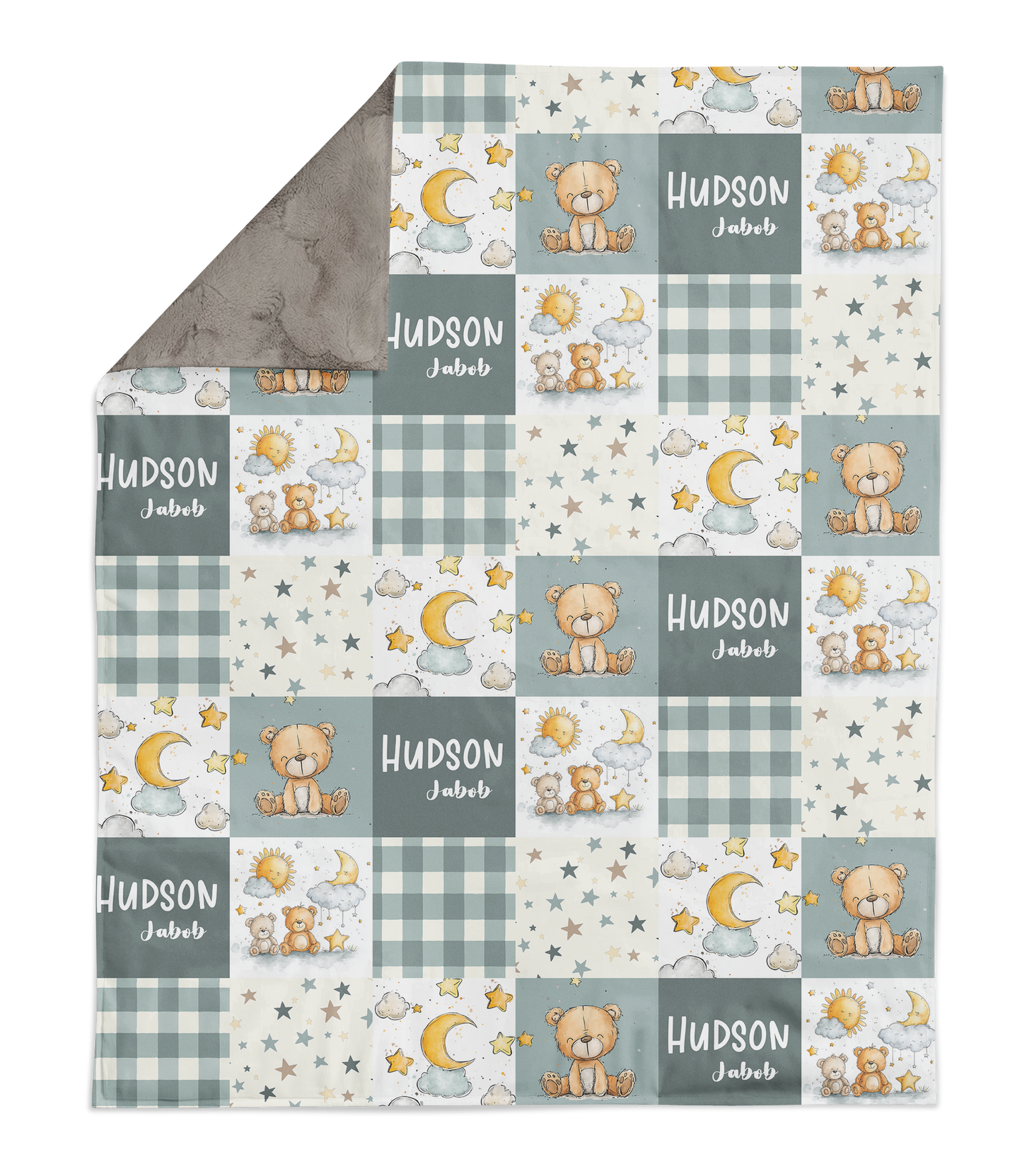 CRIB BEDDING - TEDDY BEAR MOON AND STARS DARK SAGE