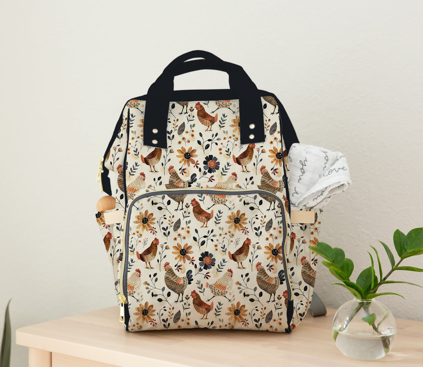 PERSONALIZED DIAPER BAG BACKPACK | FARMHOUSE CHICKEN FLORAL