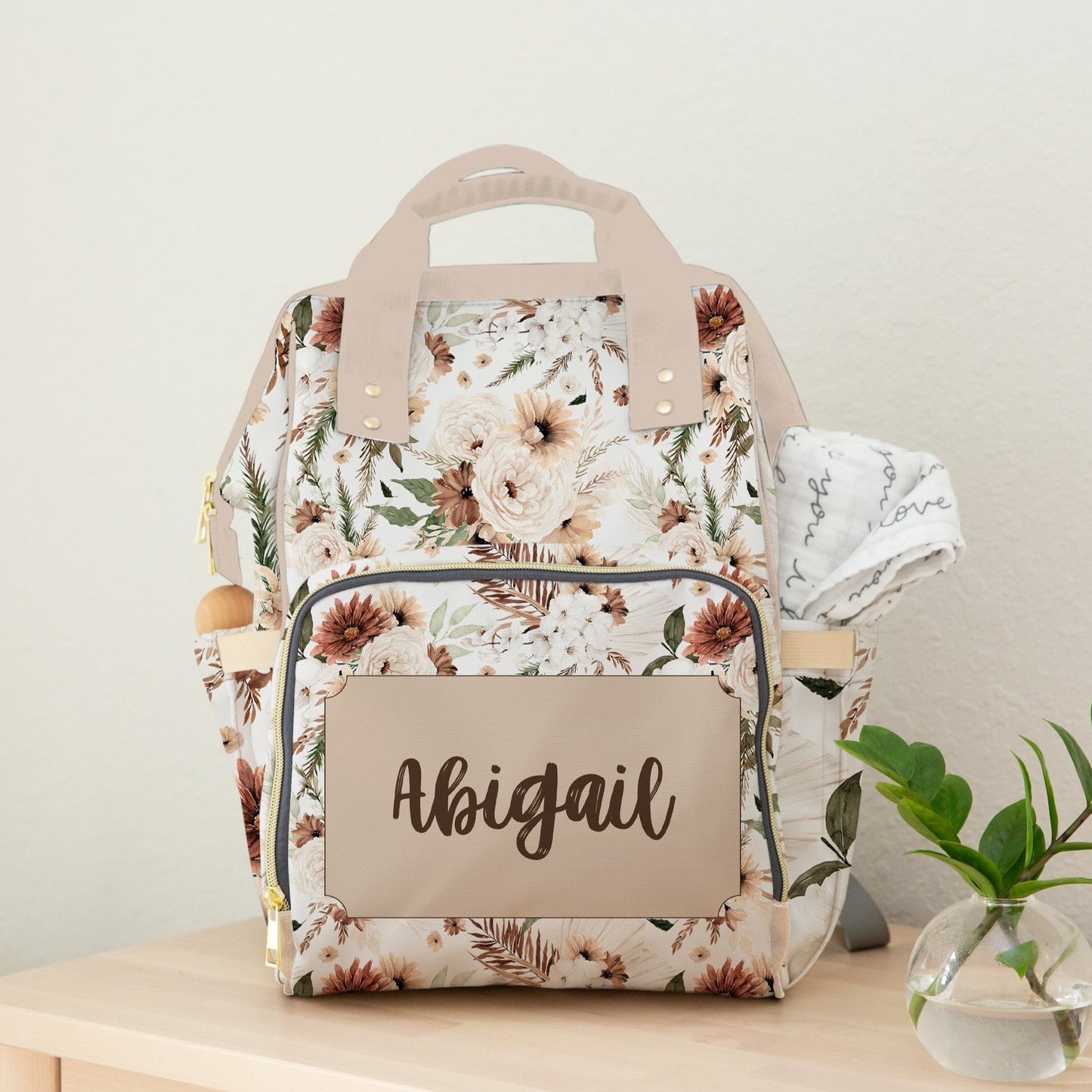 floral diaper bag with personalization