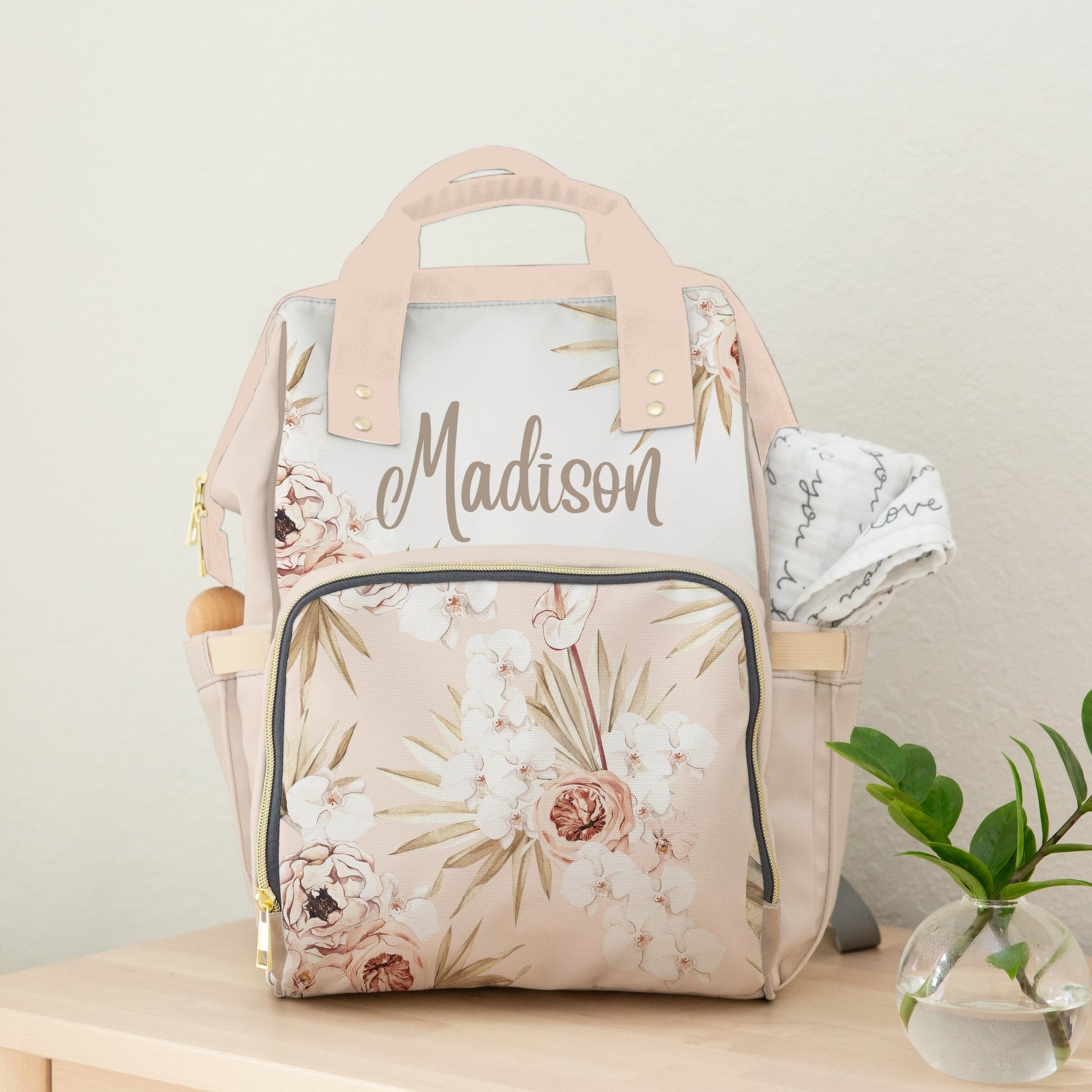 Tropical Boho Floral Diaper Bag with personalization