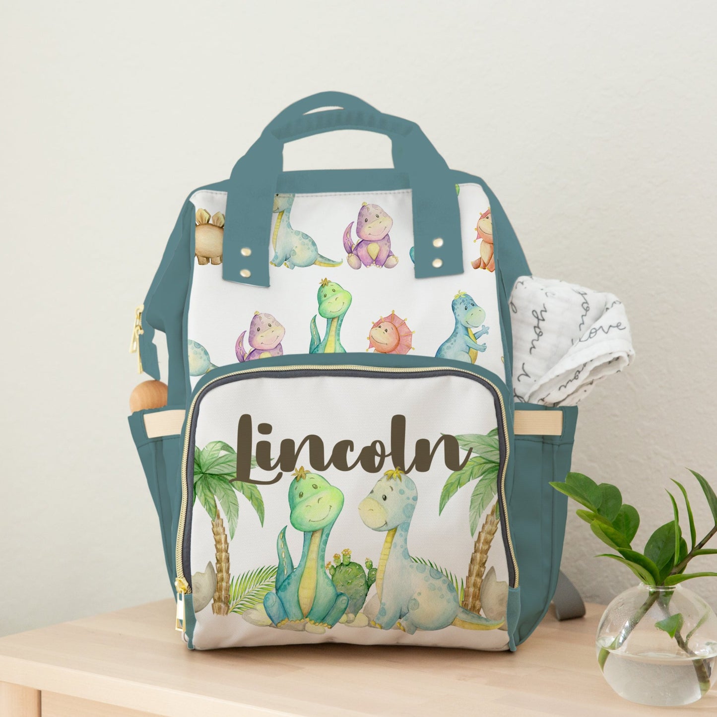 PERSONALIZED DIAPER BAG BACKPACK | COLORFUL DINO