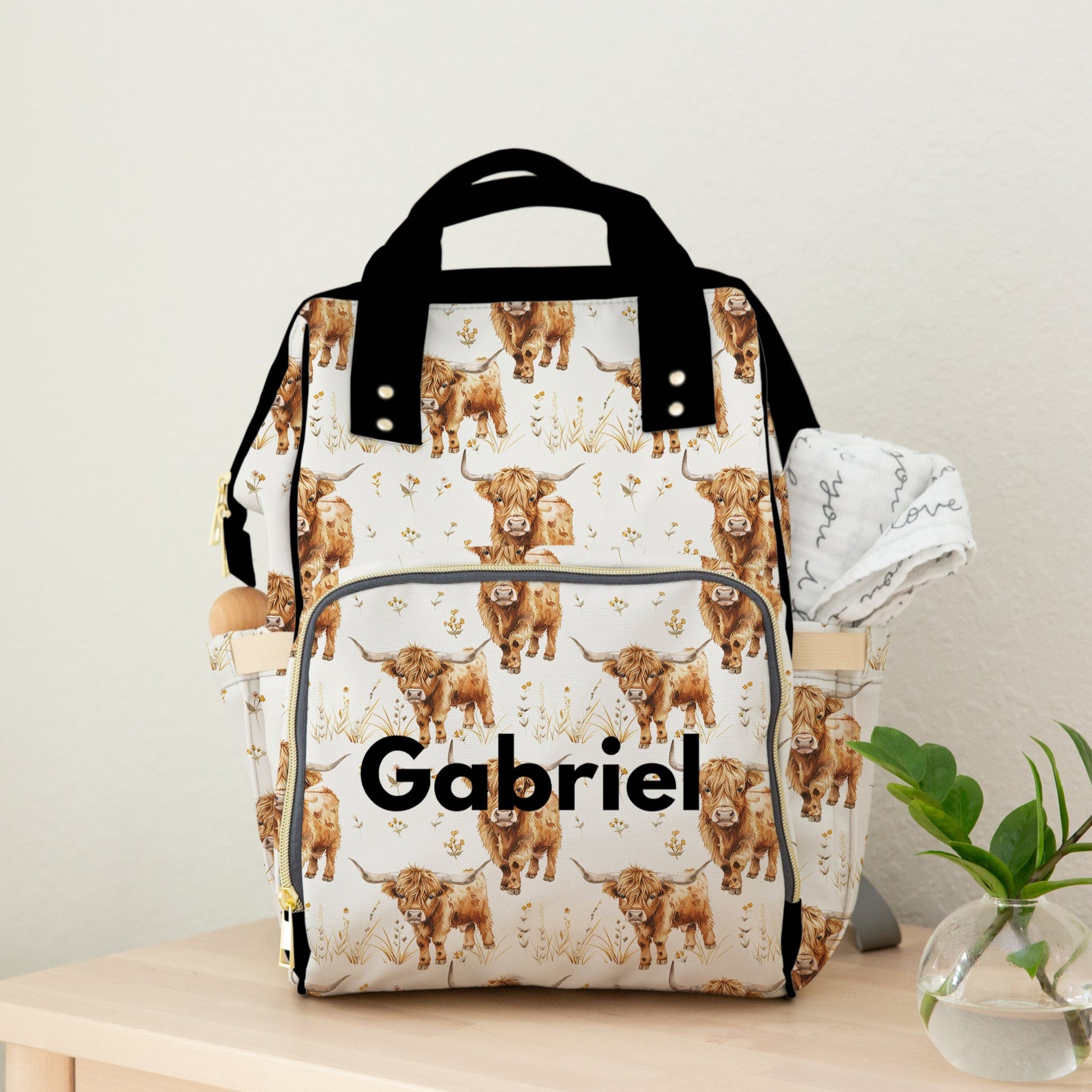 Highland Cow Personalized Diaper Bag