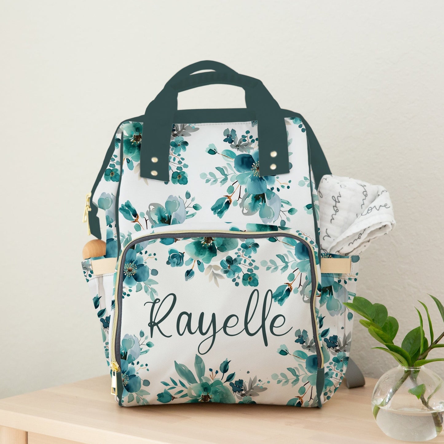 PERSONALIZED DIAPER BAG BACKPACK | TEAL FLORAL