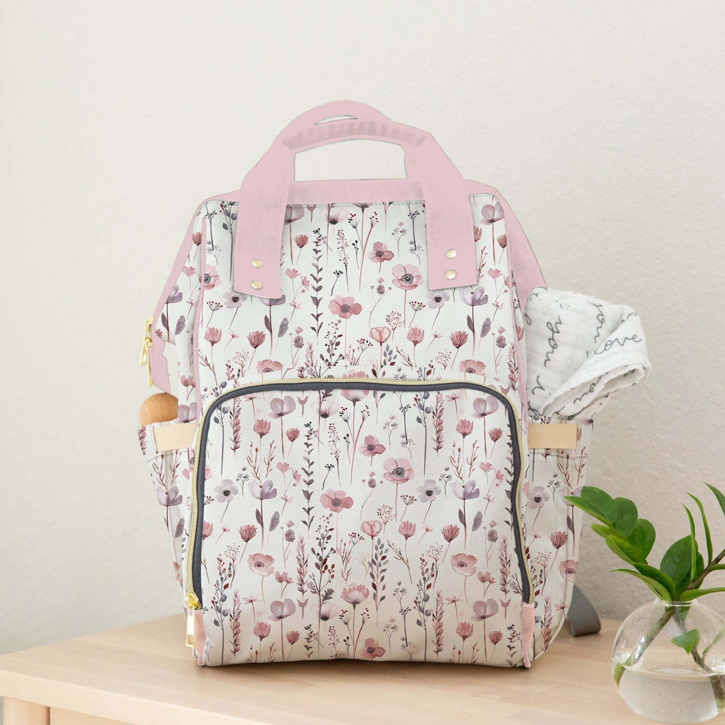 PERSONALIZED DIAPER BAG BACKPACK | PINK WILDFLOWER