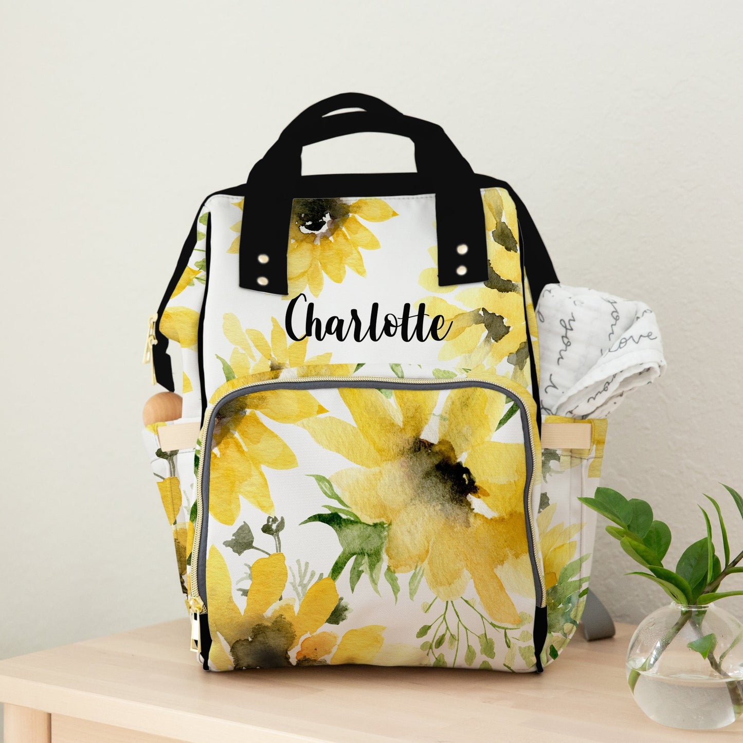 Sunflower Diaper Bag with Name