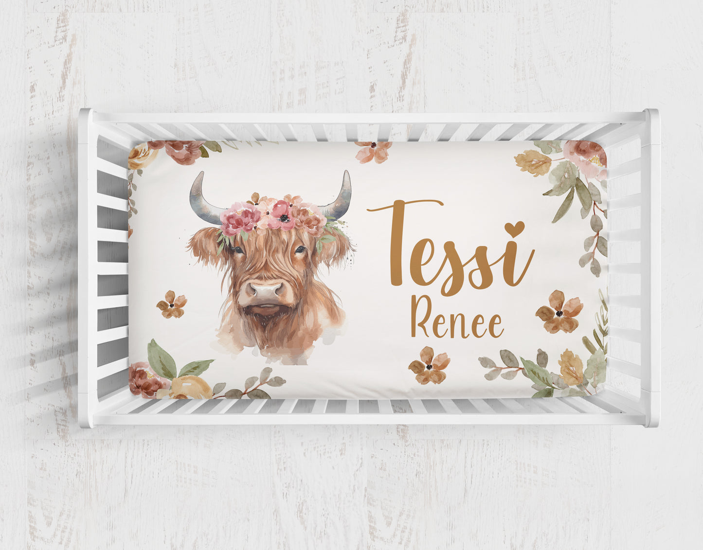 CRIB BEDDING I RUSTIC FLORAL HIGHLAND COW