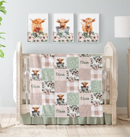 CUSTOM LISTING - Gathered Light Green Crib Skirt, 50 x 60 Minky Blanket, 16 x 20 Canvas Prints