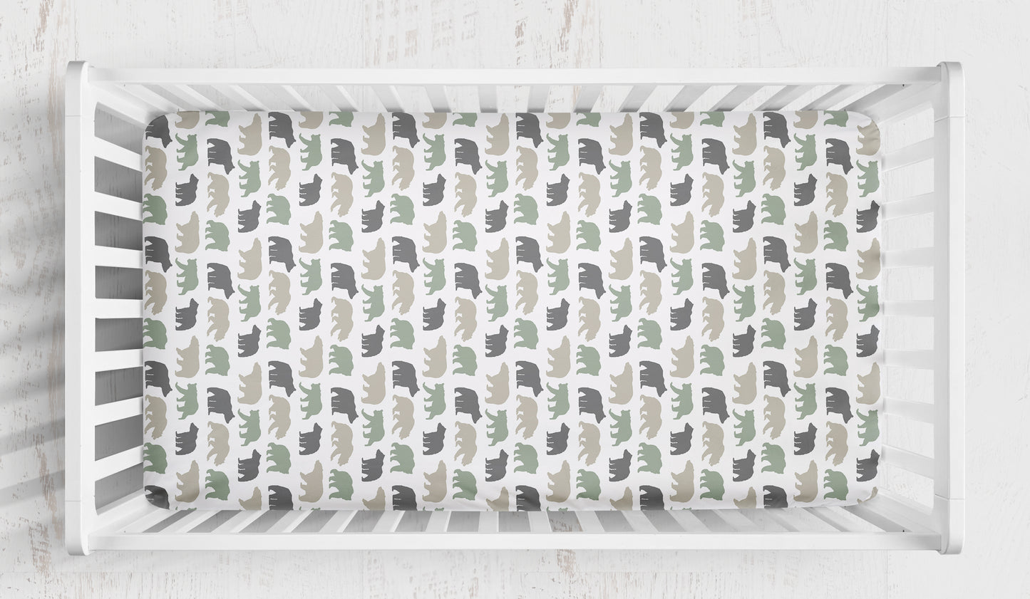 Sage Bear Woodland Crib Bedding