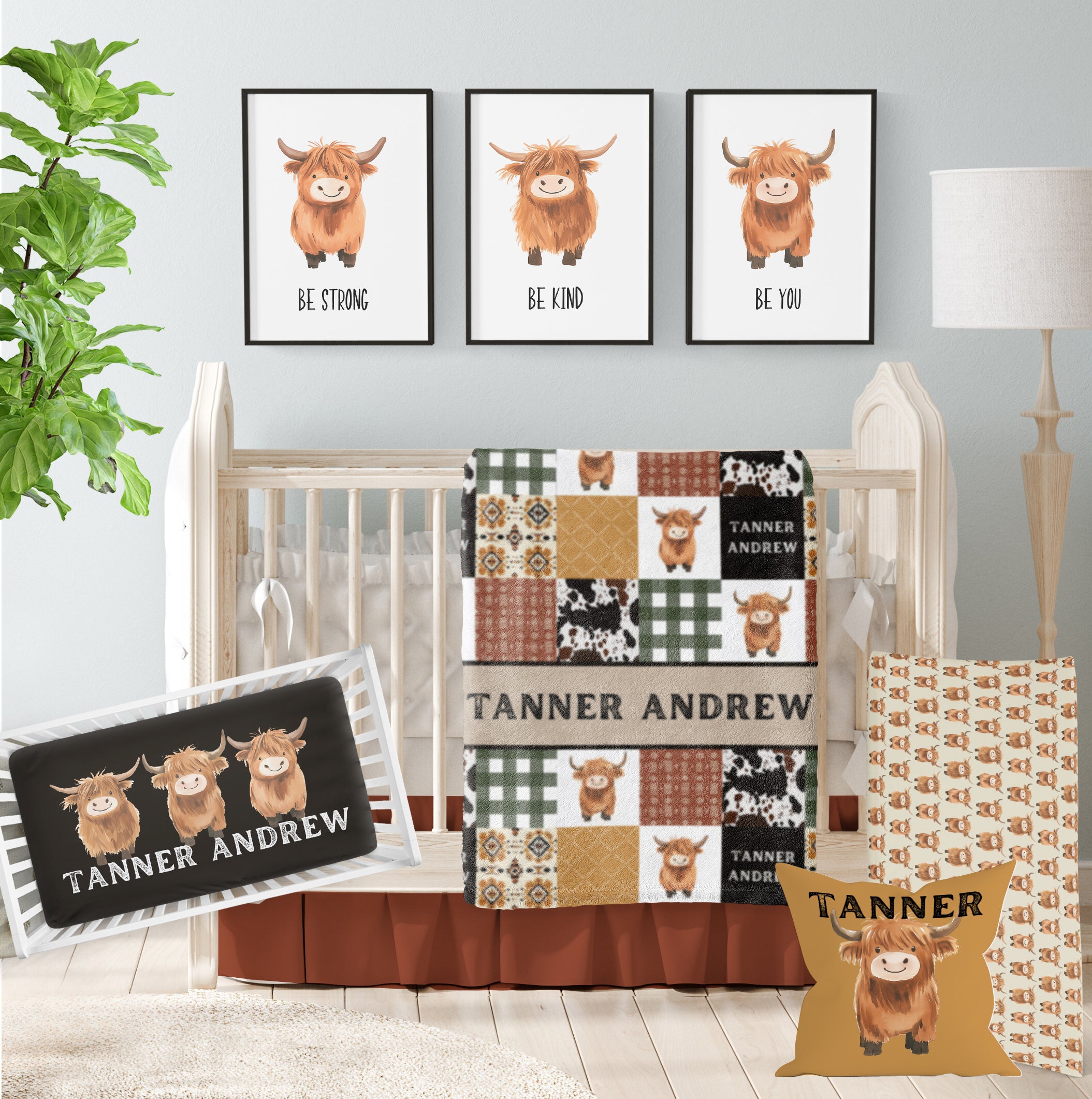 CRIB BEDDING I EARTHTONES HIGHLAND COW