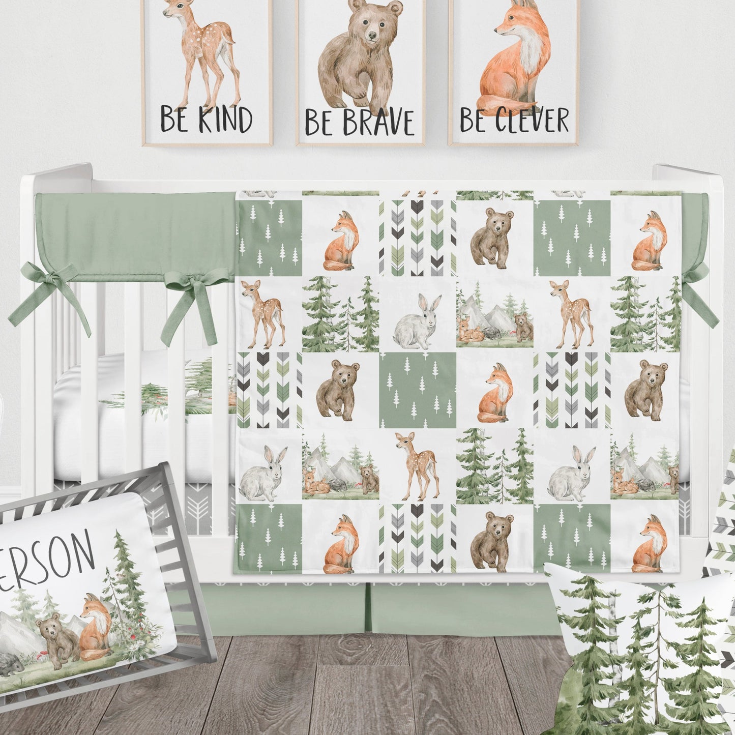 Sage Green Woodland Animals Crib Bedding Collection