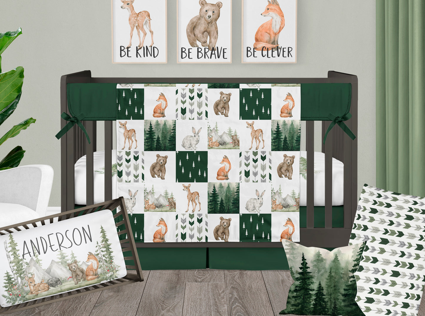 CRIB BEDDING I DARK GREEN WOODLAND