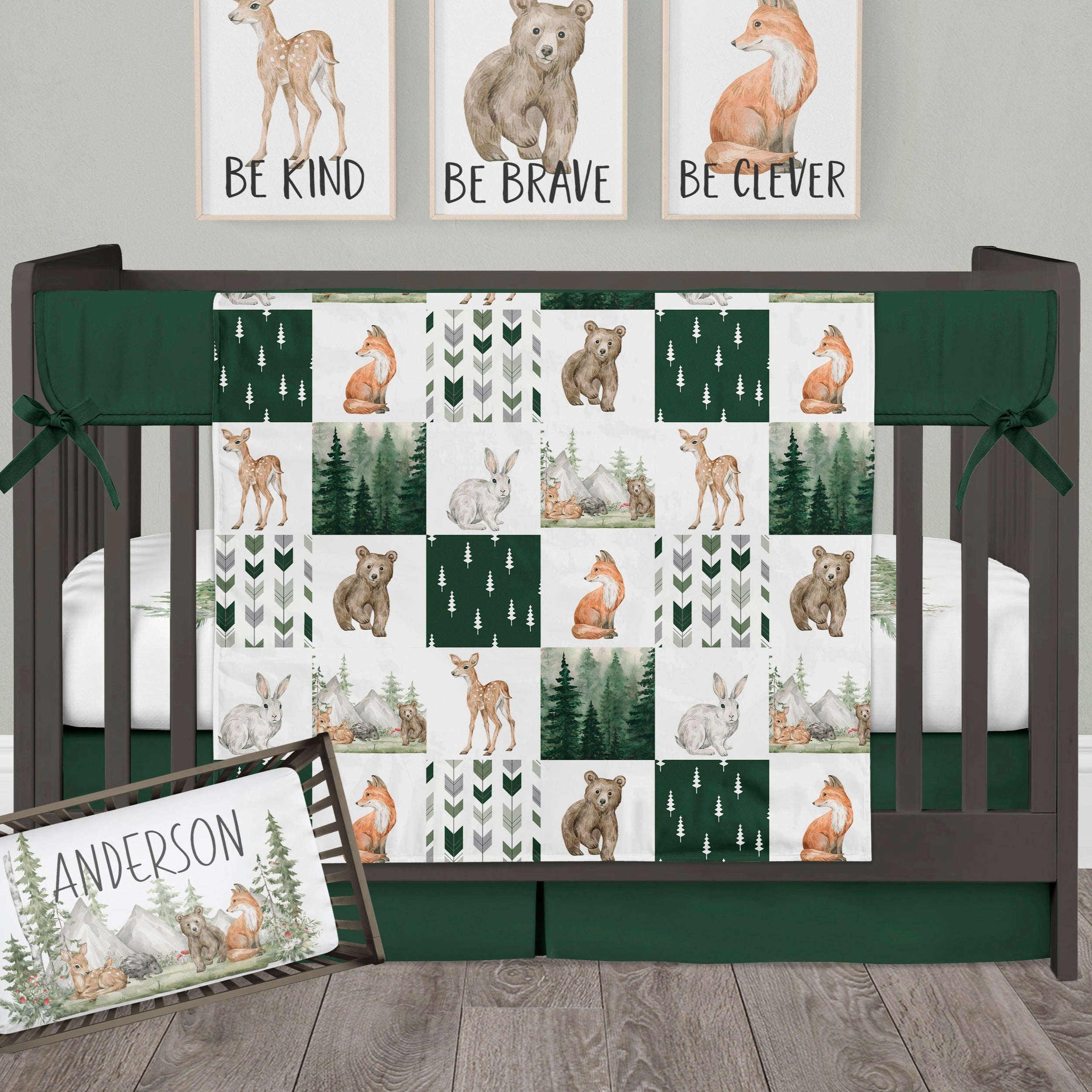 CRIB BEDDING I DARK GREEN WOODLAND