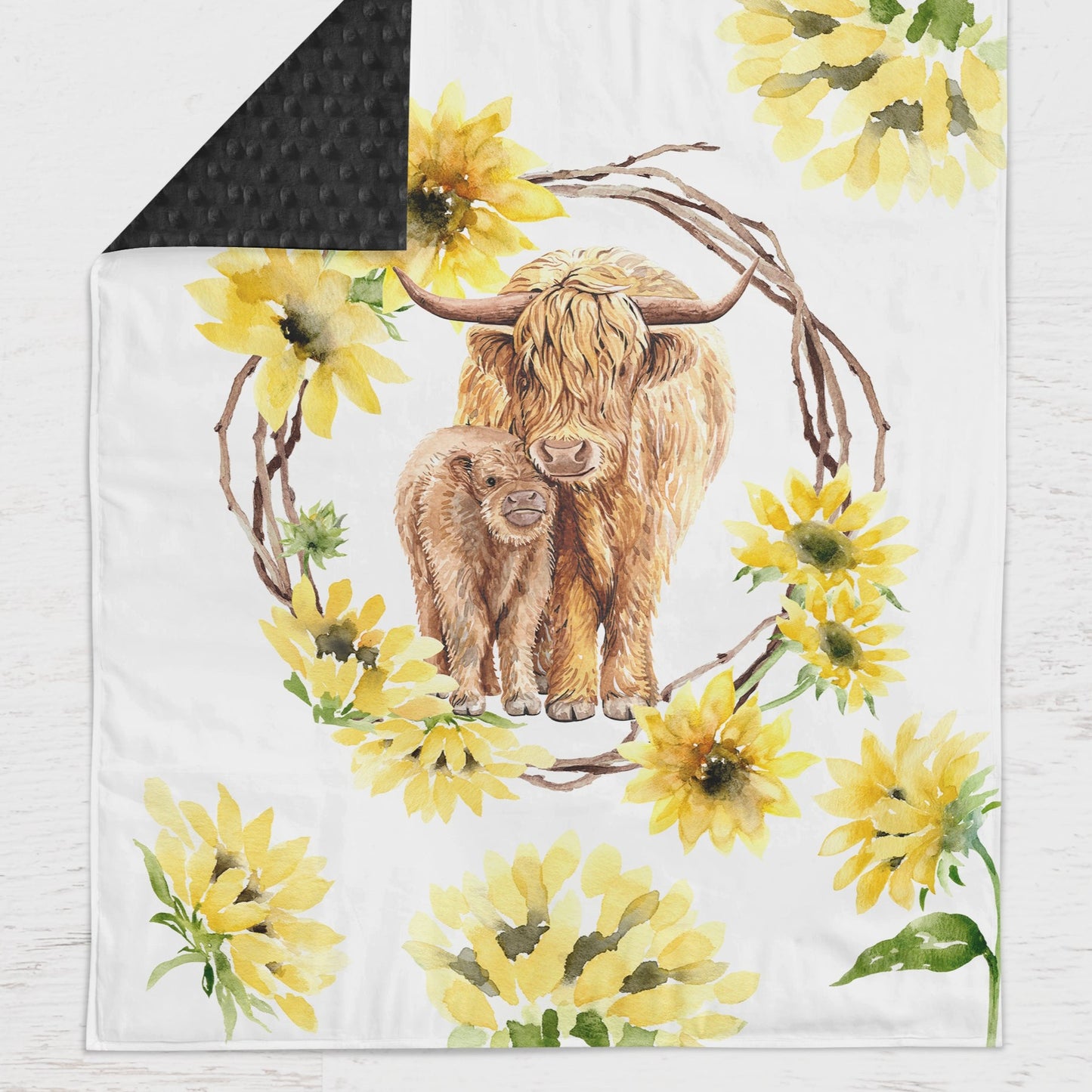 CRIB BEDDING I HIGHLAND COW BRIGHT SUNFLOWERS