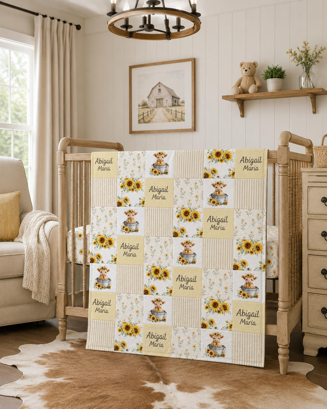 QUILT - SUNFLOWER HIGHLAND COW PERSONALIZED