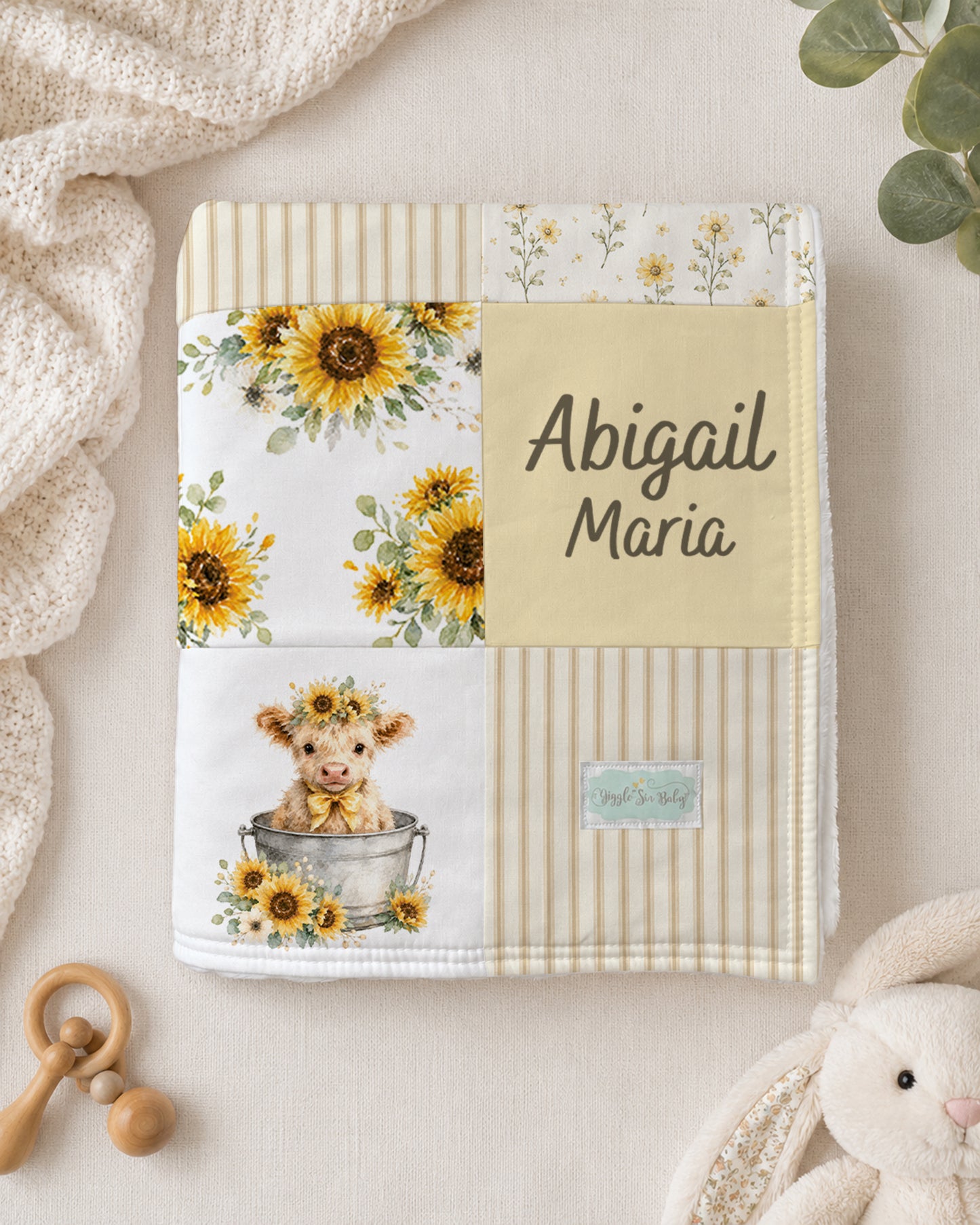 QUILT - SUNFLOWER HIGHLAND COW PERSONALIZED