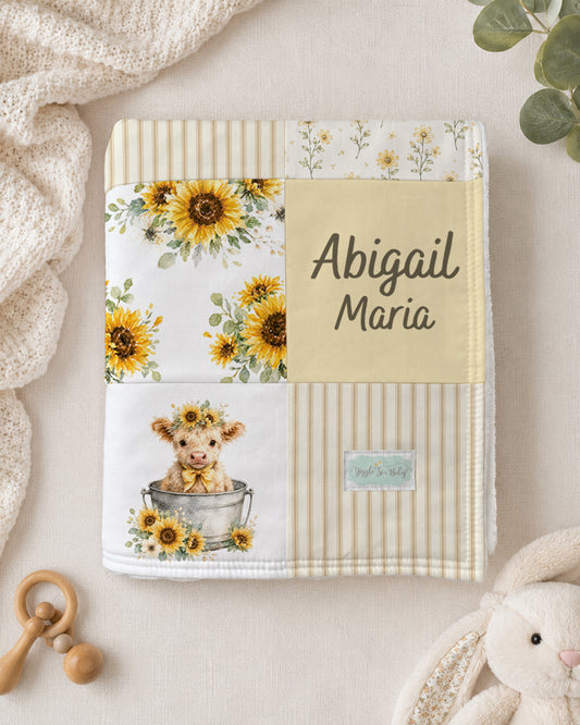 QUILT - SUNFLOWER HIGHLAND COW PERSONALIZED