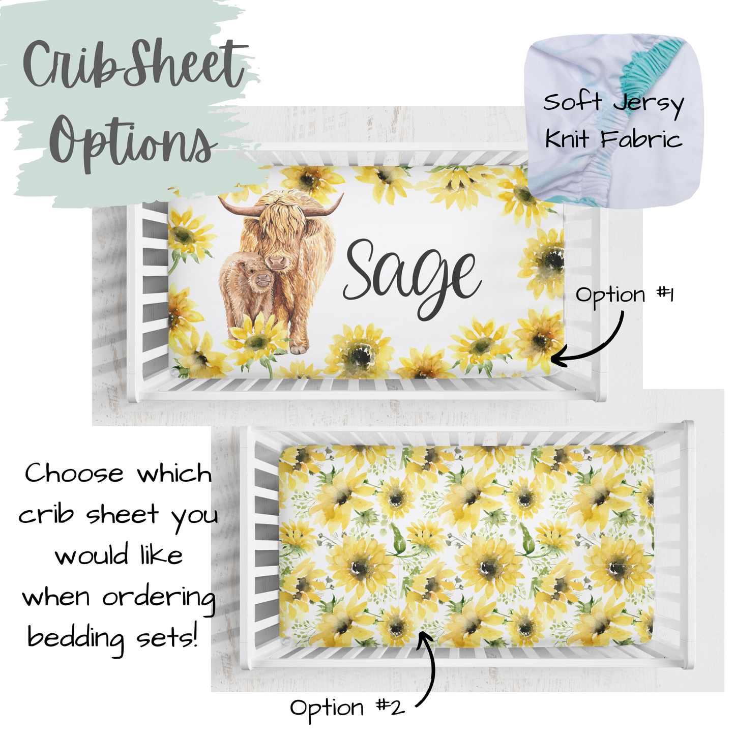 CRIB BEDDING I HIGHLAND COW BRIGHT SUNFLOWERS