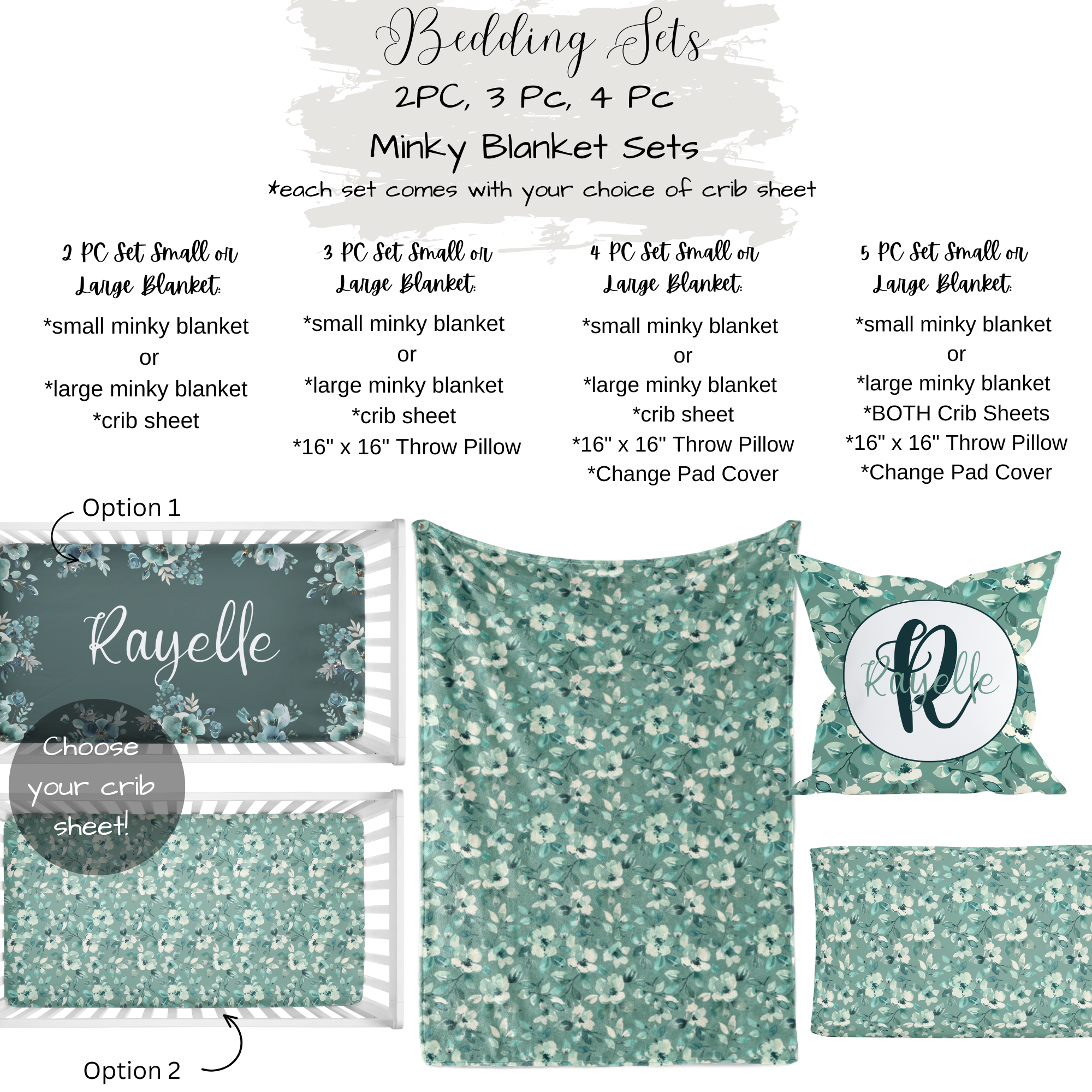 CRIB BEDDING I TEAL WATERCOLOR FLORAL