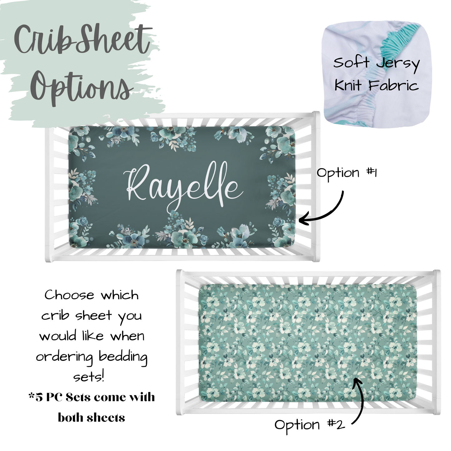 CRIB BEDDING I TEAL WATERCOLOR FLORAL