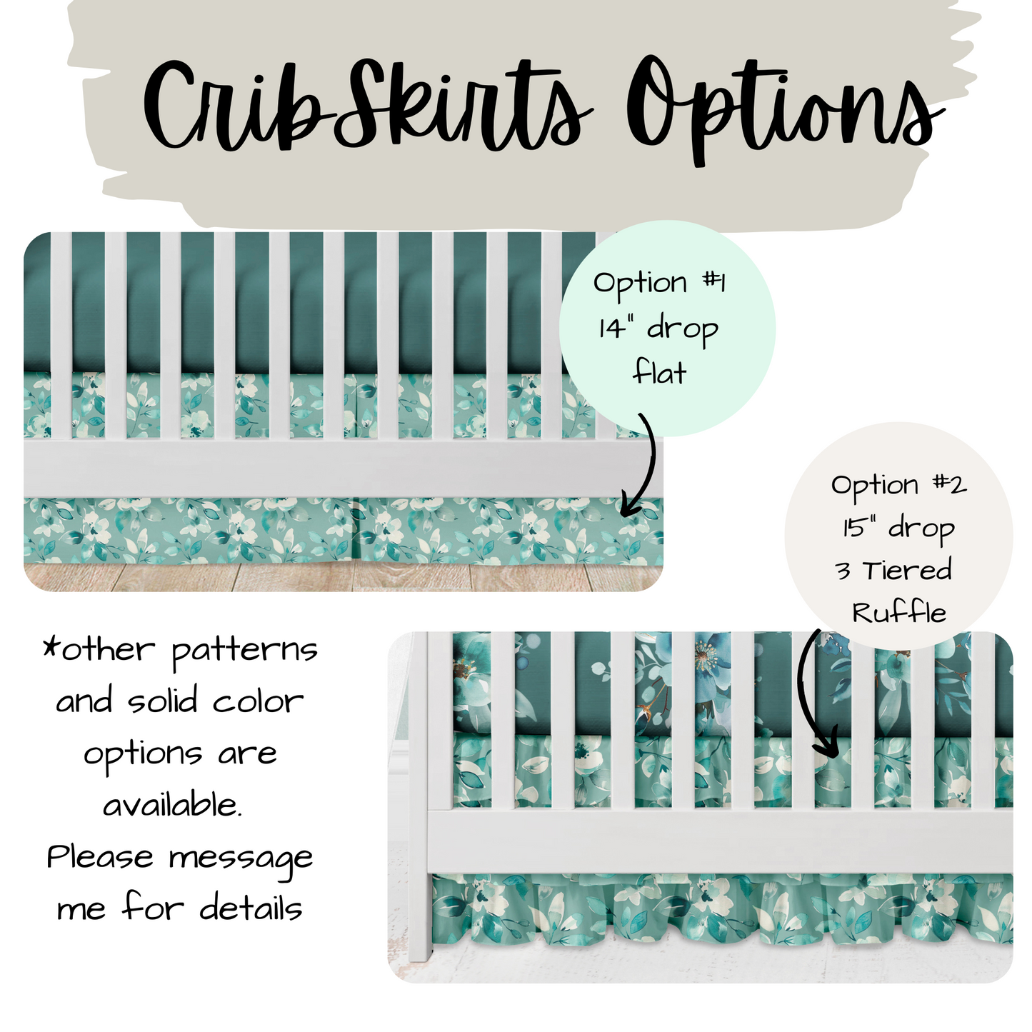 CRIB BEDDING I TEAL WATERCOLOR FLORAL