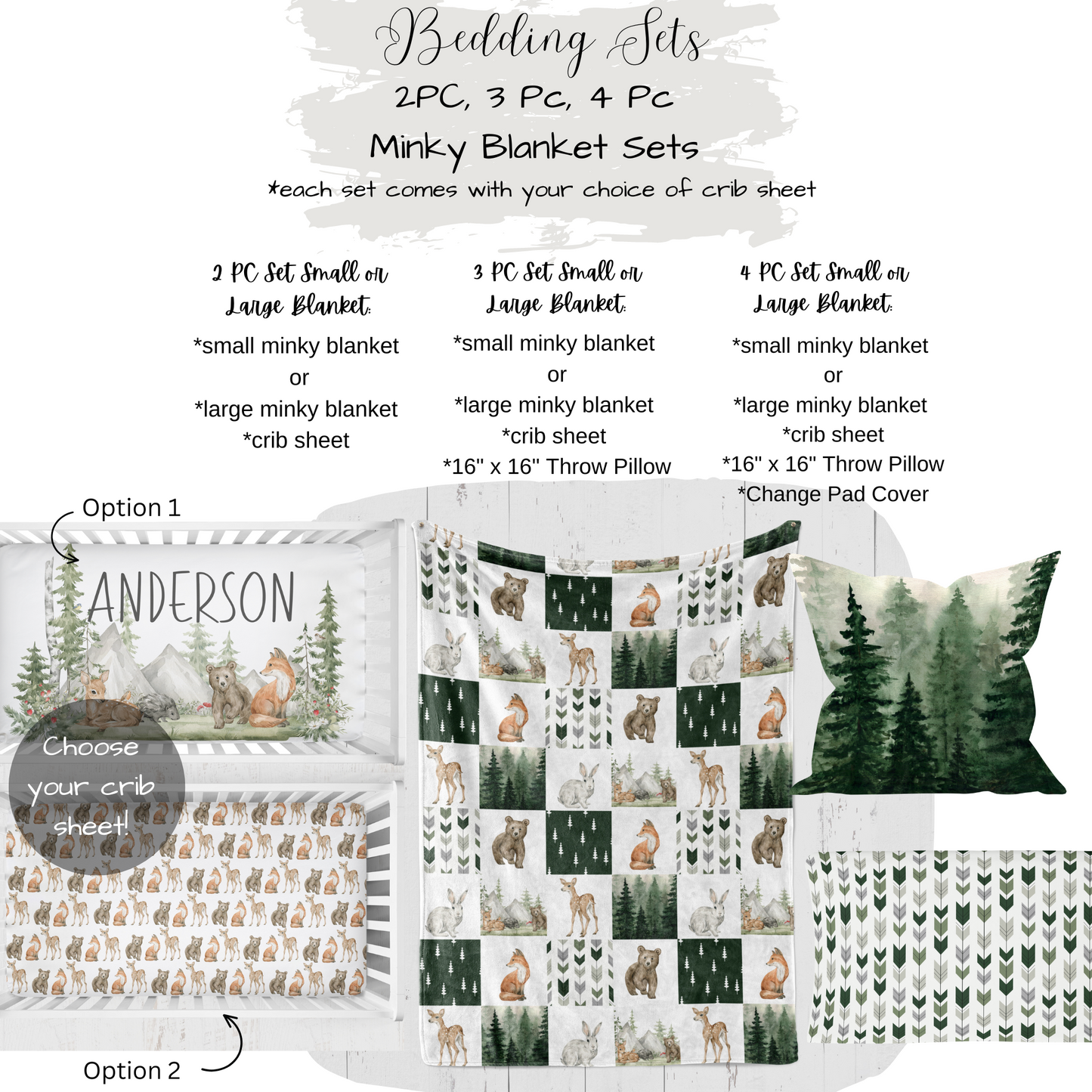 CRIB BEDDING I DARK GREEN WOODLAND