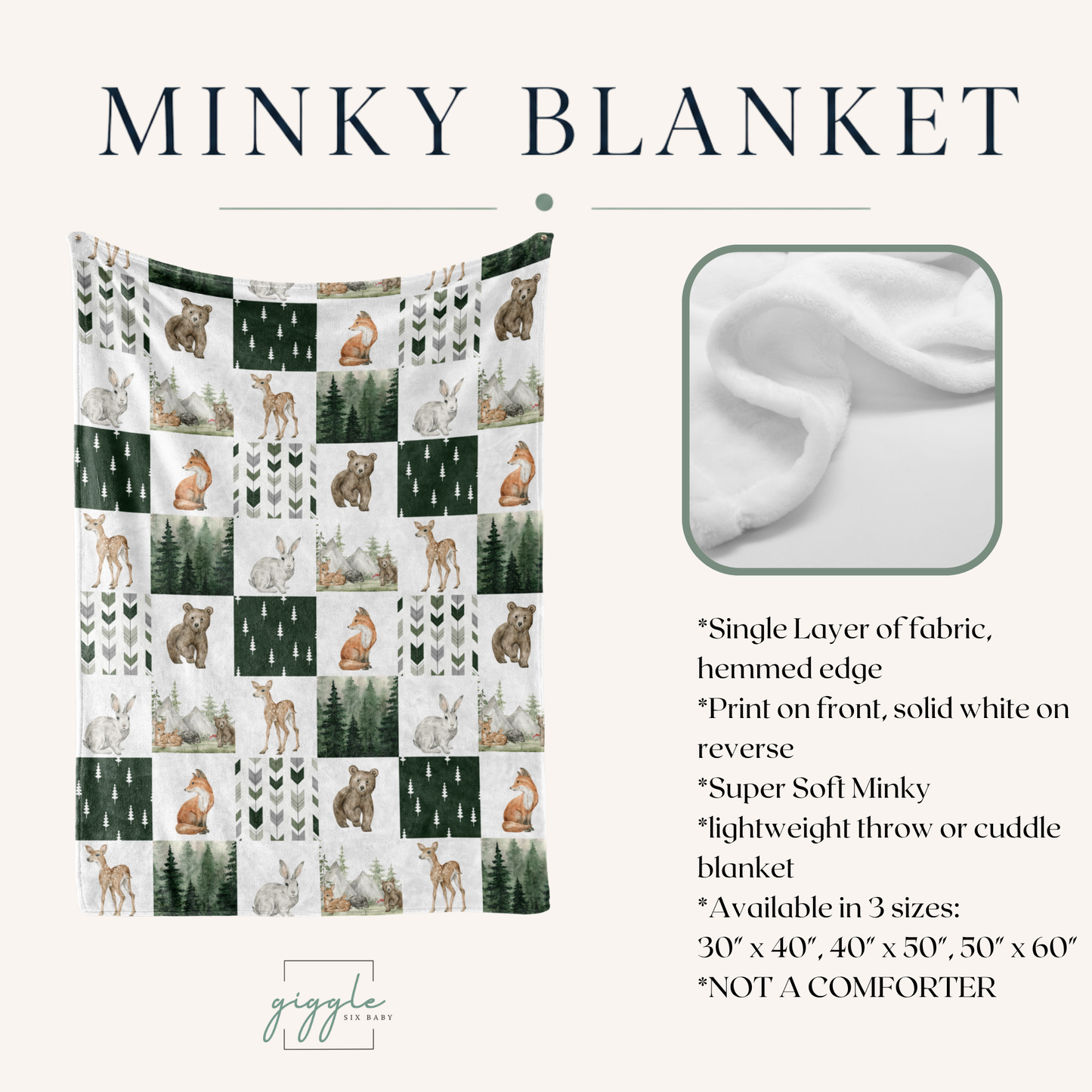 CRIB BEDDING - WOODLAND FOREST ANIMALS IN DARK GREEN