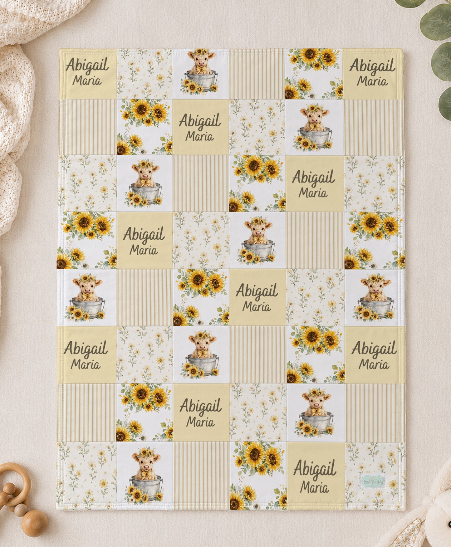QUILT - SUNFLOWER HIGHLAND COW PERSONALIZED