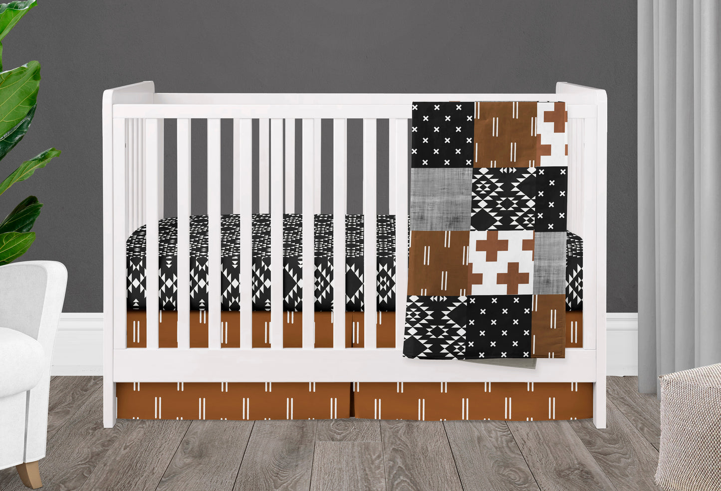 Rust and Black Crib Bedding