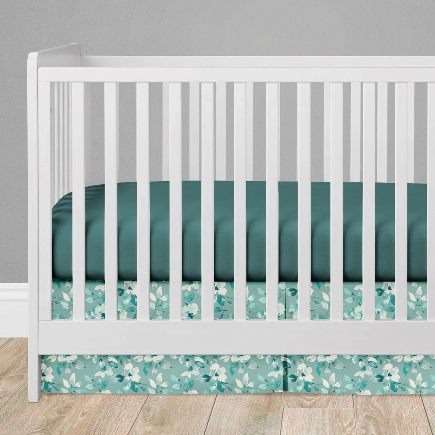 CRIB BEDDING I TEAL WATERCOLOR FLORAL