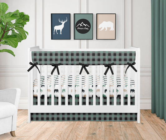 CRIB BEDDING - WOODLAND GREEN & BLACK DEER - RESERVED