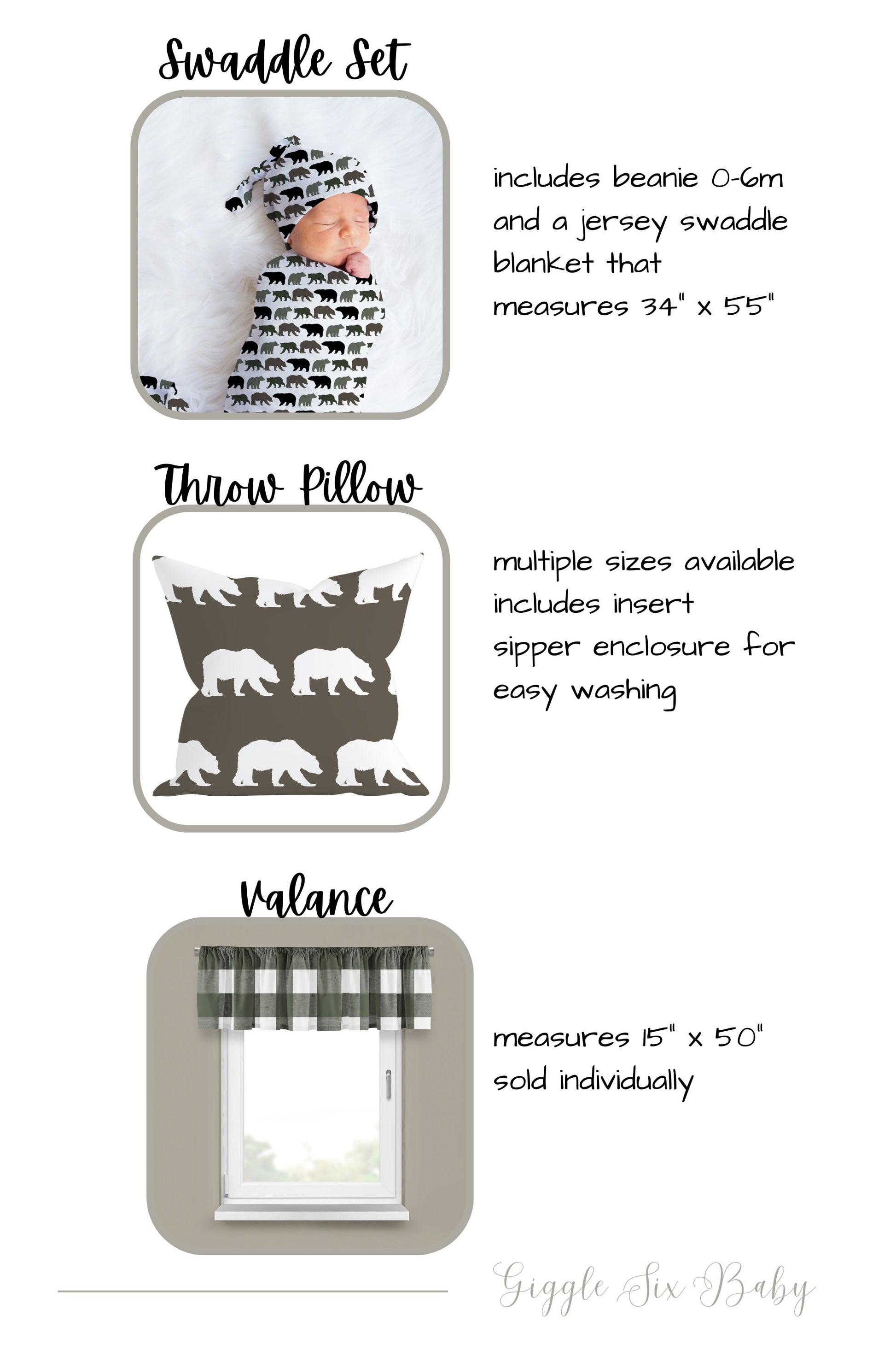 Bear Crib Bedding Pattern Options, Woodland Baby Boy Nursery Bedding, Mix and Match Custom Baby Bedding, Green Brown and Black Nursery