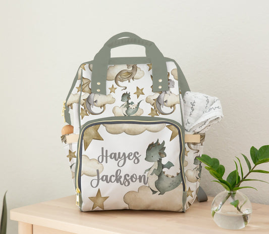 Personalized Dragon Diaper Bag, Backpack, Baby Boy Nursery Decor, Dragon Baby Boy Shower Gift, Fantasy Nursery, Baby Name Bag