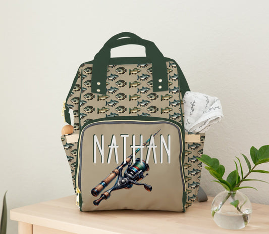 Diaper Bag Boy, Fishing Diaper Bag Backpack, Personalized Baby Name Bag, Baby Boy Shower Gift Fish Theme